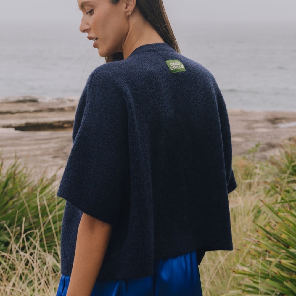 Daily Drills Single Button Sweater - Navy